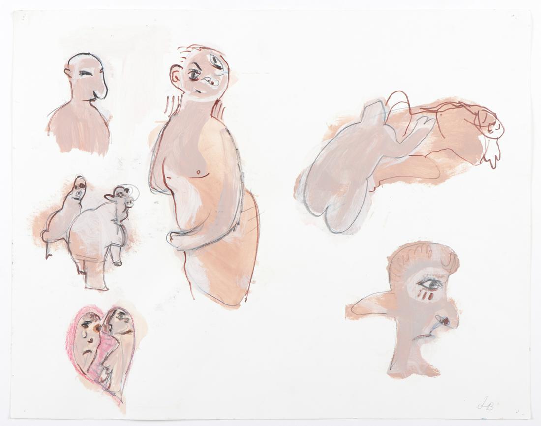 Jim Bloom (b. 1968) "Weird Sex Predators": Jim Bloom (American, b. 1968) "Weird Sex Predators," mixed media on paper, initialed. Unframed. Size: 19' x 24"', 48 x 61 cm (sheet).