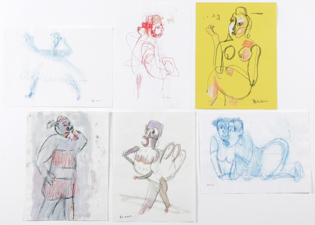 Jim Bloom (b. 1968) Six (6) Works: Jim Bloom (American, b. 1968) Six (6) Works. All untitled, various media, signed. All unframed. Size: each 12'' x 9'', 30 x 23 cm (sheet).