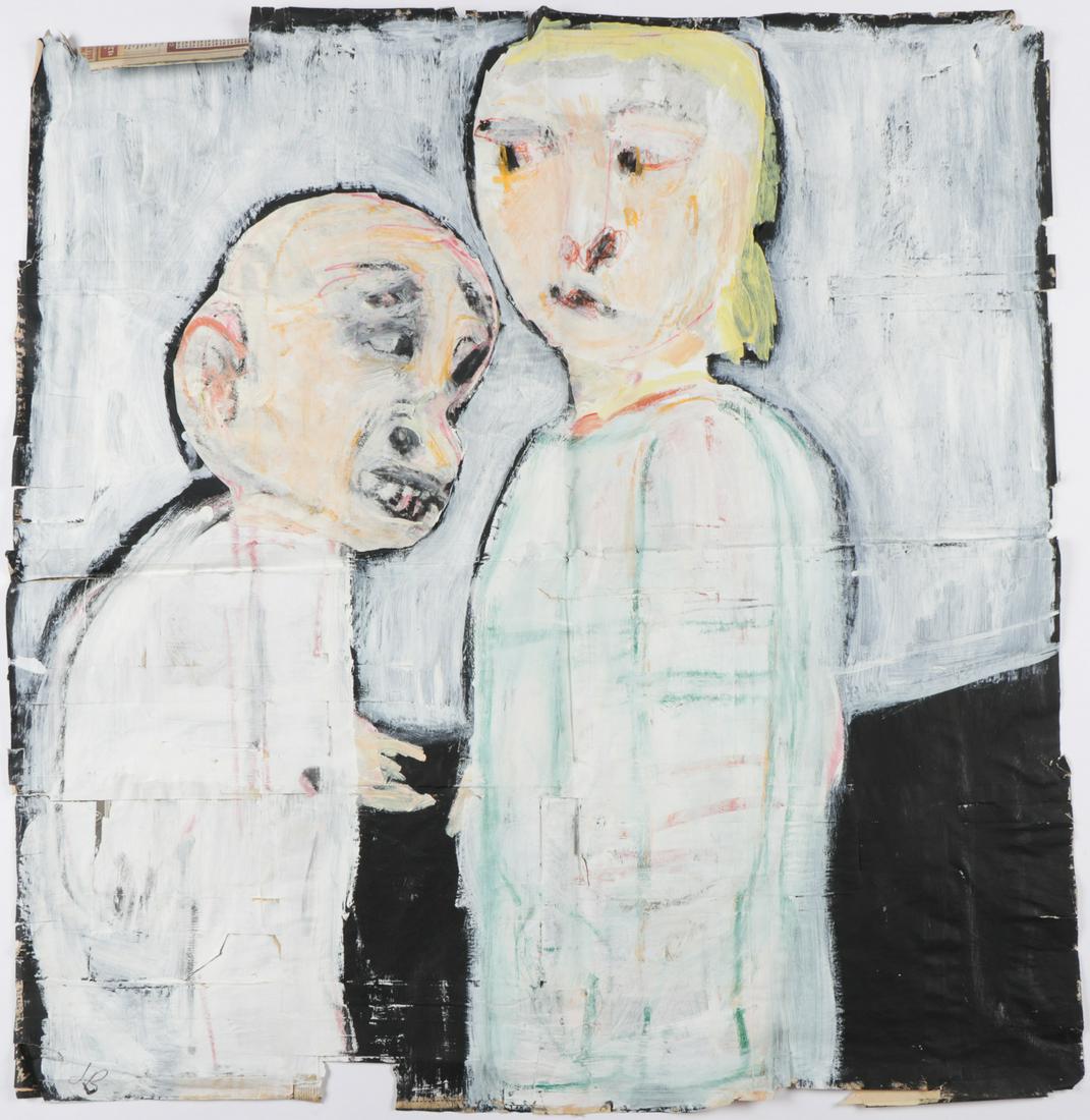 Jim Bloom (b. 1968) Large Mixed media: Jim Bloom (American, b. 1968) Untitled. Mixed media on newsprint. Unframed. Size: 44'' x 42.5'', 112 x 108 cm (sheet).: