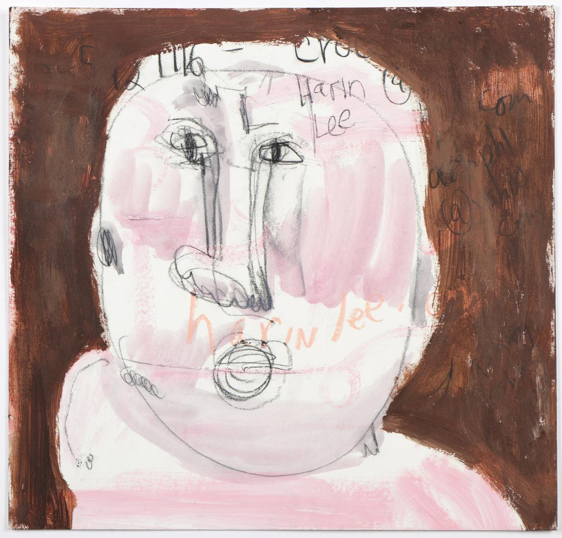 Jim Bloom (b. 1968) Mixed media: Jim Bloom (American, b. 1968) Untitled (Pink Face), mixed media on cardboard. Unframed. Size: 12'' x 13'', 30 x 33 cm (sheet).
