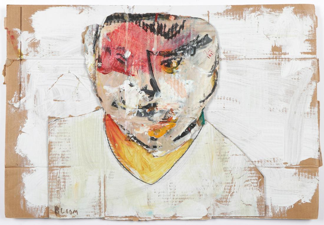 Jim Bloom (b. 1968) Untitled (Male Portrait): Jim Bloom (American, b. 1968) Untitled (Male Portrait), mixed media collage, signed. Unframed. Size: 18'' x 26'', 46 x 66 cm (sheet).
