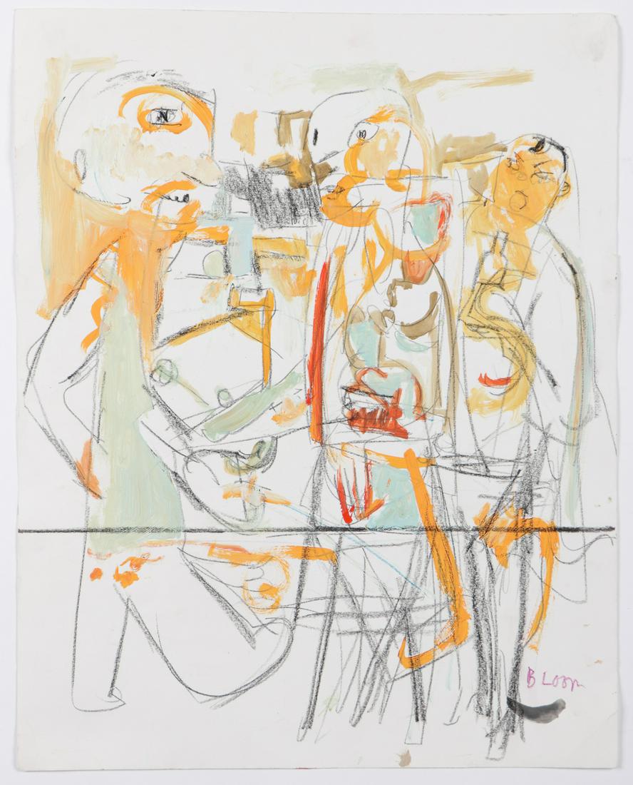 Jim Bloom (b. 1968) Untitled Mixed Media: Jim Bloom (American, b. 1968) Untitled, mixed media on paper, signed. Unframed. Size: 23.75" x 19", 60 x 48 cm. (sheet).