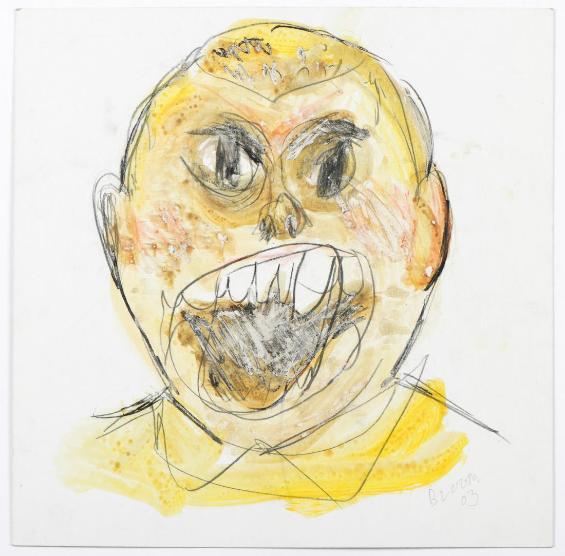 Jim Bloom (b. 1968) Mixed media: Jim Bloom (American, b. 1968) Untitled, 2003, mixed media on cardstock, signed and dated. Unframed. Size: 12" x 12", 30 x 30 cm. (sheet