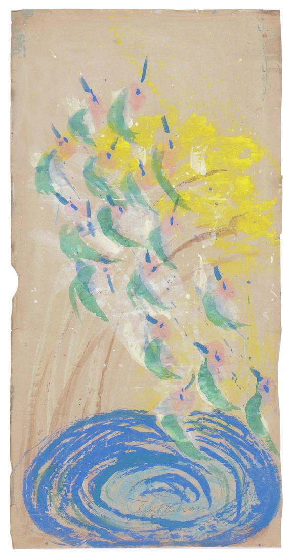 Sybil Gibson (American, 1908-1995) Pastel: Sybil Gibson (American, 1908-1995) Flowers, pastel on found paper, signed. Unframed. Size: 38'' x 19'', 97 x 48 cm (sheet).