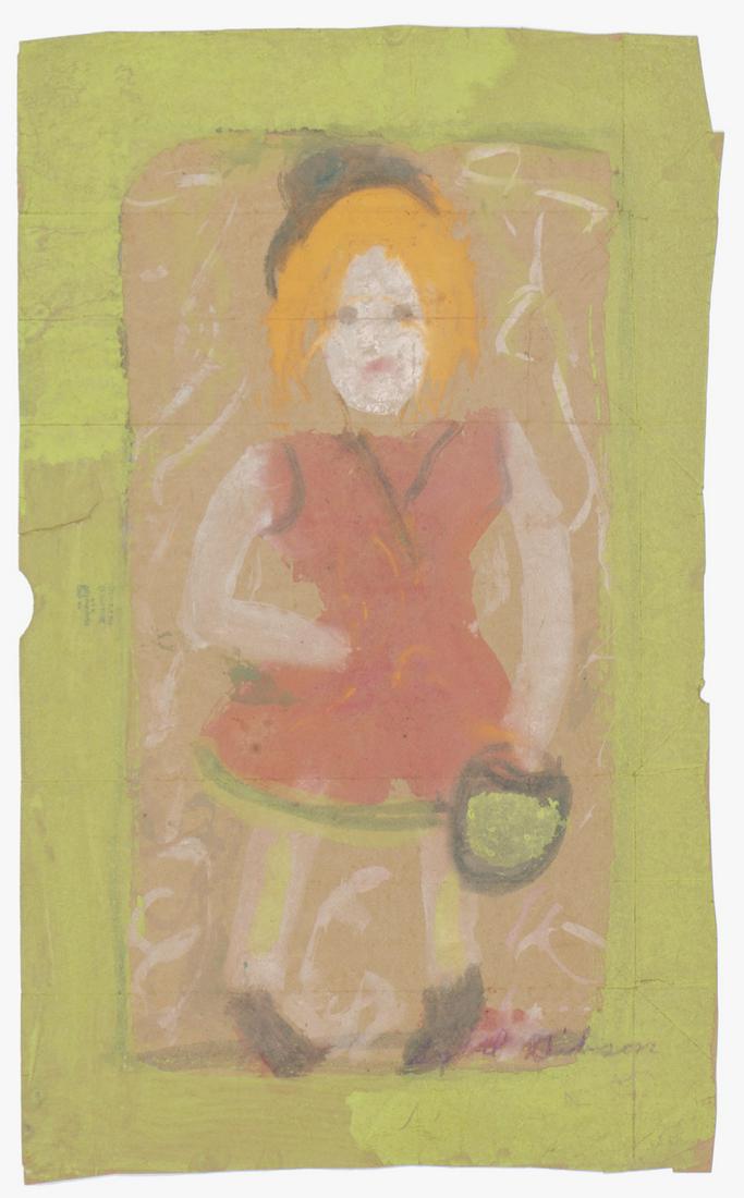 Sybil Gibson (American, 1908-1995) Pastel: Sybil Gibson (American, 1908-1995) Blonde in Red Dress, pastel on found paper, signed. Unframed. Size: 31" x 19", 79 x 48 cm. (sheet)