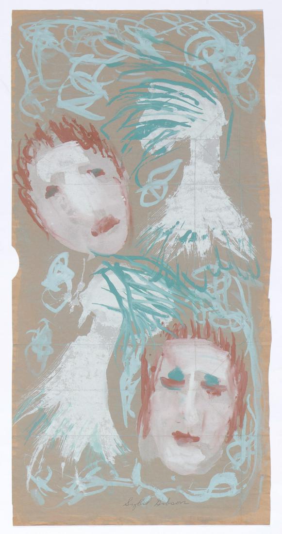Sybil Gibson (American, 1908-1995) Pastel: Sybil Gibson (American, 1908-1995) Two Faces, pastel on found paper, signed. Unframed. Size: 38" x 19", 97 x 48 cm. (sheet).
