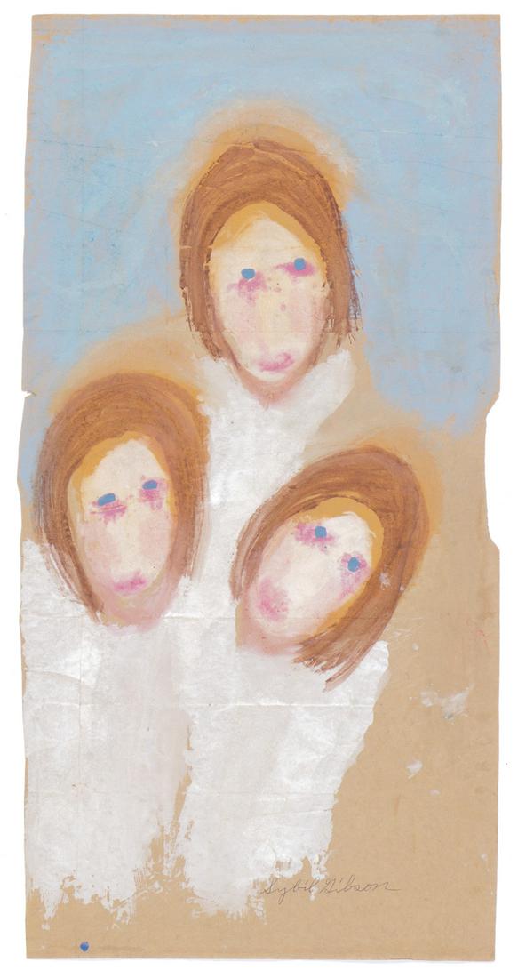 Sybil Gibson (American, 1908-1995) Pastel: Sybil Gibson (American, 1908-1995) Three Figures, pastel on found paper, signed. Unframed. Size: 38'' x 19'', 97 x 48 cm (sheet).