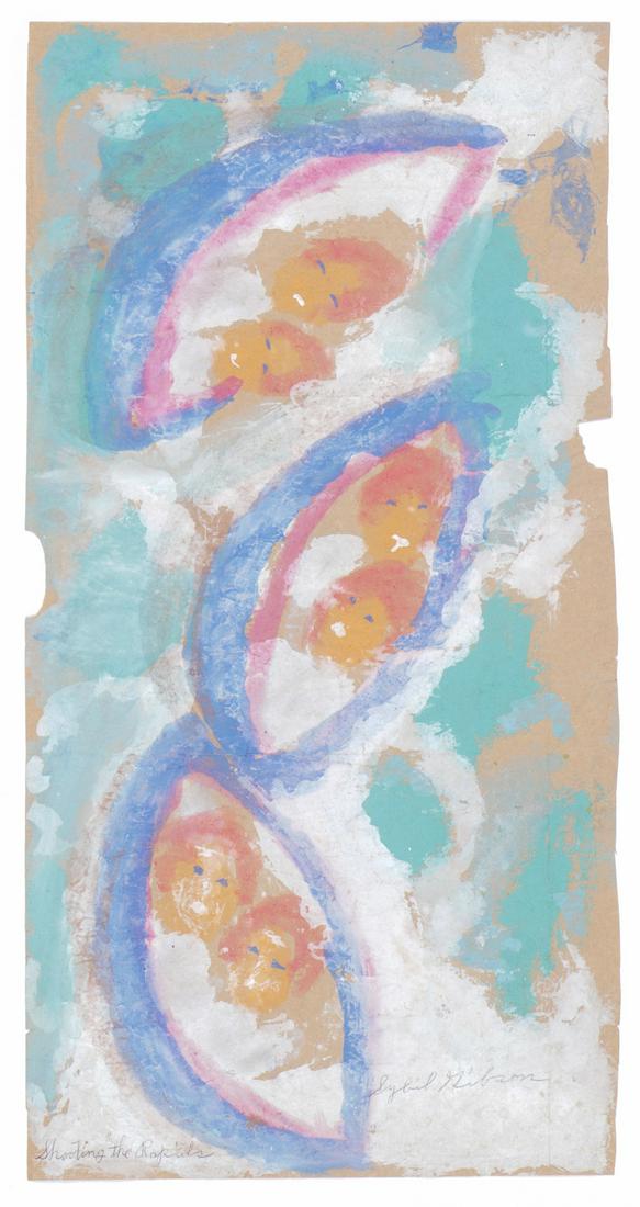 Sybil Gibson (American, 1908-1995) Pastel: Sybil Gibson (American, 1908-1995) "Shooting the Rapids," pastel on found paper, titled and signed. Unframed. Size: 37'' x 19'', 94 x 48 cm (sheet).