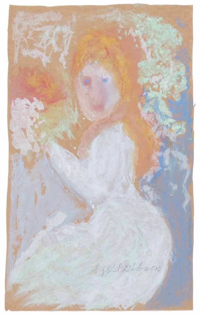 Sybil Gibson (American, 1908-1995) Pastel: Sybil Gibson (American, 1908-1995) Redhead in White Dress, pastel on found paper, signed. Size: 23'' x 13'', 58 x 33 cm (sheet).