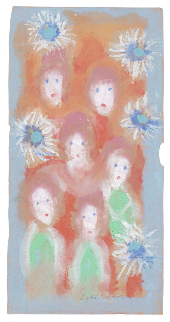 Sybil Gibson (American, 1908-1995) Pastel: Sybil Gibson (American, 1908-1995) Six Ladies, pastel on found paper, signed. Unframed. Size:37.5'' x 19'', 95 x 48 cm (sheet)