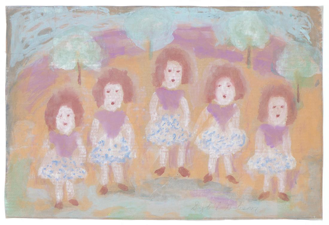Sybil Gibson (American, 1908-1995) Pastel: Sybil Gibson (American, 1908-1995) Five Kids, pastel on found paper, signed. Unframed. Size: 24.5" x 36", 62 x 91 cm. (sheet)