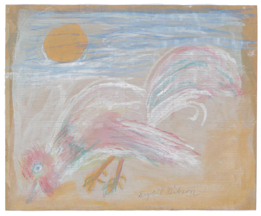 Sybil Gibson (American, 1908-1995) Pastel: Sybil Gibson (American, 1908-1995) Rooster, pastel on found paper, signed. Unframed. 25.5" x 31.5", 65 x 80 cm. (sheet)