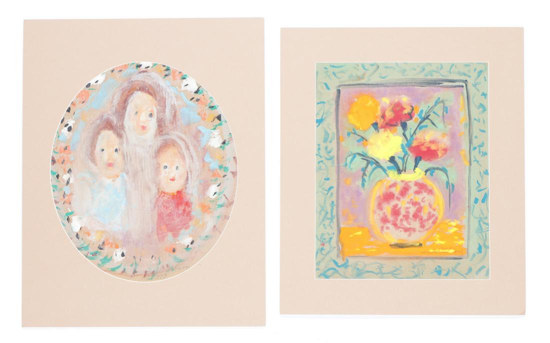 Sybil Gibson (American, 1908-1995) Two (2) Pastels: Sybil Gibson (American, 1908-1995) Two (2) Pastels on found paper, each signed, one dated: 1977. Unframed. Ranging in Size from: 19.5'' x 15.5'', 50 x 39 cm (sheet); 26'' x 22'', 66 x 56 cm (mat) to 2