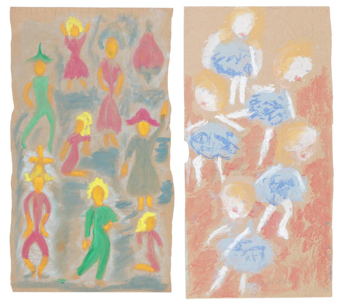 Sybil Gibson (American, 1908-1995) Two (2) Pastels: Sybil Gibson (American, 1908-1995) Two (2) Pastels. On found paper, signed. Unframed. Ranging in Size from: 36.75'' x 21'', 93 x 53 cm (sheet) to 37.75'' x 19.5'', 96 x 50 cm (sheet).