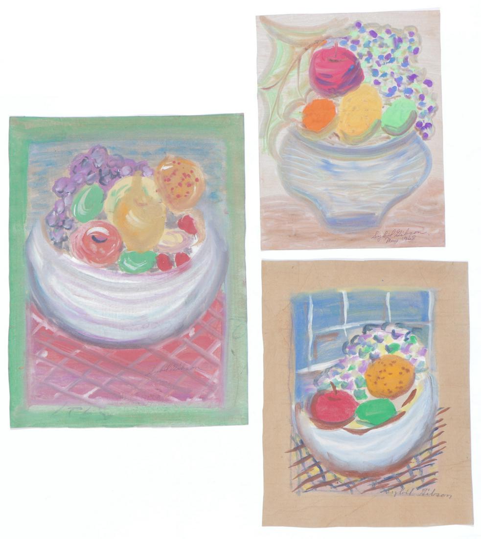 Sybil Gibson (American, 1908-1995) Three (3) Pastels: Sybil Gibson (American, 1908-1995) Three (3) Pastels. On found paper, signed. Unframed. Ranging in Size from: 18'' x 14'', 46 x 36 cm (sheet) to 23.75'' x 18'', 60 x 46 cm (sheet).