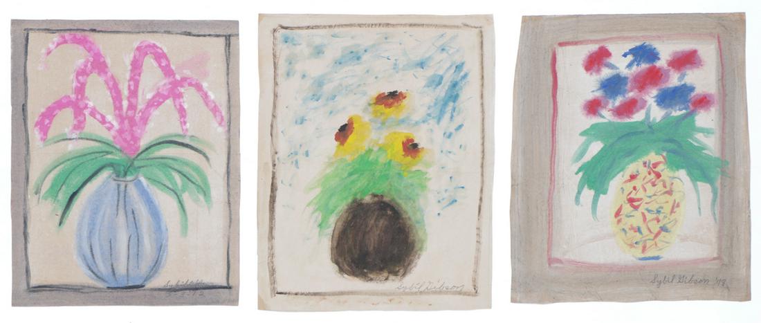 Sybil Gibson (American, 1908-1995) Three (3) Pastels: Sybil Gibson (American, 1908-1995) Three (3) Pastels. On found paper, signed. Unframed. Ranging in Size from: 20'' x 16'', 51 x 41 cm (sheet) to 21'' x 16.75'', 53 x 43 cm (sheet).
