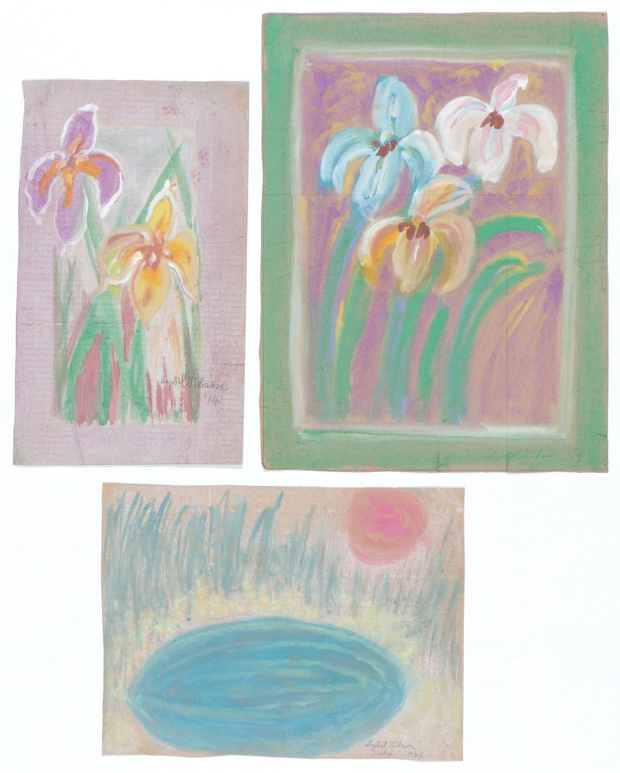 Sybil Gibson (American, 1908-1995) Three (3) Pastels: Sybil Gibson (American, 1908-1995) Three (3) Pastels. On found paper, signed. Unframed. Ranging in Size from: 14.25'' x 19'', 36 x 48 cm (sheet) to 24'' x 18'', 61 x 46 cm (sheet).