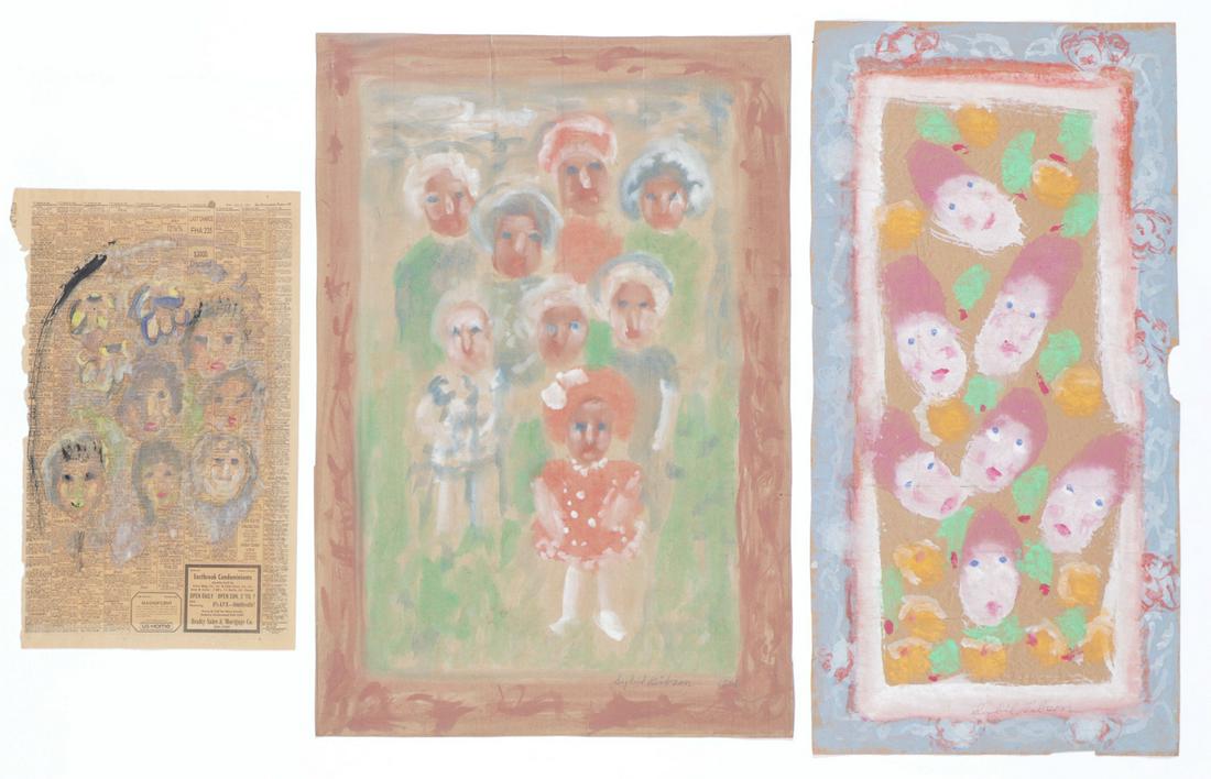 Sybil Gibson (American, 1908-1995) Three (3) Pastels: Sybil Gibson (American, 1908-1995) Three Pastels. On found paper, signed. Unframed. Ranging in Size from: 23.25'' x 14.75'', 59 x 37 cm (sheet) to 91 x 62 cm (sheet).