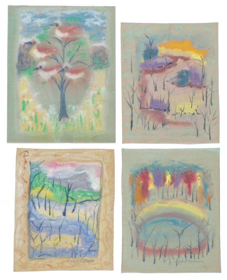 Sybil Gibson (American, 1908-1995) Four (4) Pastels: Sybil Gibson (American, 1908-1995) Four (4) Pastels. On found paper, signed. Unframed. Ranging in Size from: 19.5'' x 16'', 50 x 41 cm (sheet) to 23'' x 18'', 58 x 46 cm (sheet).d.