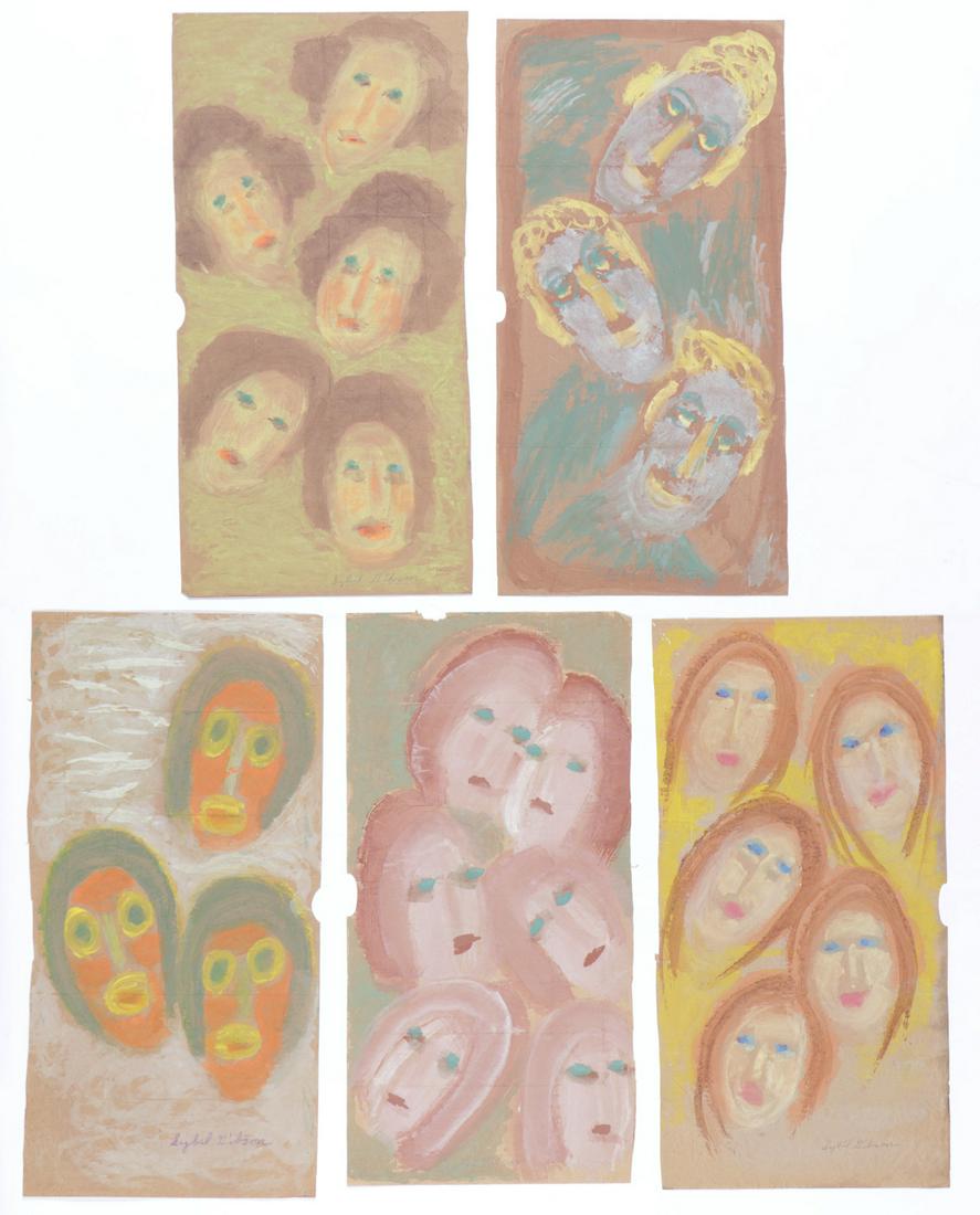 Sybil Gibson (American, 1908-1995) Five (5) Pastels: Sybil Gibson (American, 1908-1995) Five (5) Pastels. On found paper, signed. Unframed. Ranging in Size from: 37.5'' x 19'', 95 x 48 cm (sheet) to 38.25'' x 19.25'', 97 x 49 cm (sheet).