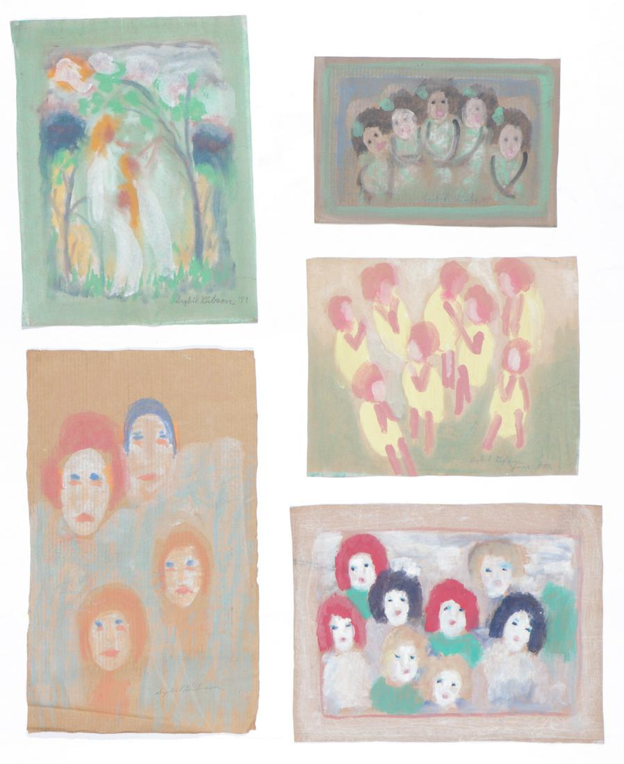 Sybil Gibson (American, 1908-1995) Five (5) Pastels: Sybil Gibson (American, 1908-1995) Five (5) Pastels, on found paper. Unframed. Ranging in Size from: 13'' x 19.5'', 33 x 50 cm (sheet) to 30.5'' x 18'', 77 x 46 cm (sheet).