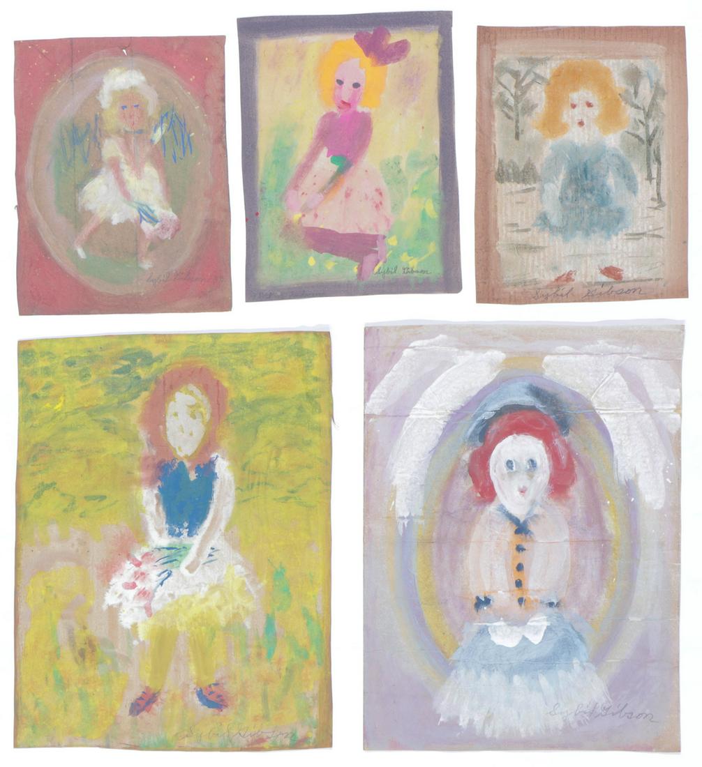 Sybil Gibson (American, 1908-1995) Five (5) Pastels: Sybil Gibson (American, 1908-1995) Five Pastels. On found paper, signed. Unframed. Ranging in Size from: 16'' x 12'', 41 x 30 cm (sheet) to 16'' x 12'', 41 x 30 cm (sheet).