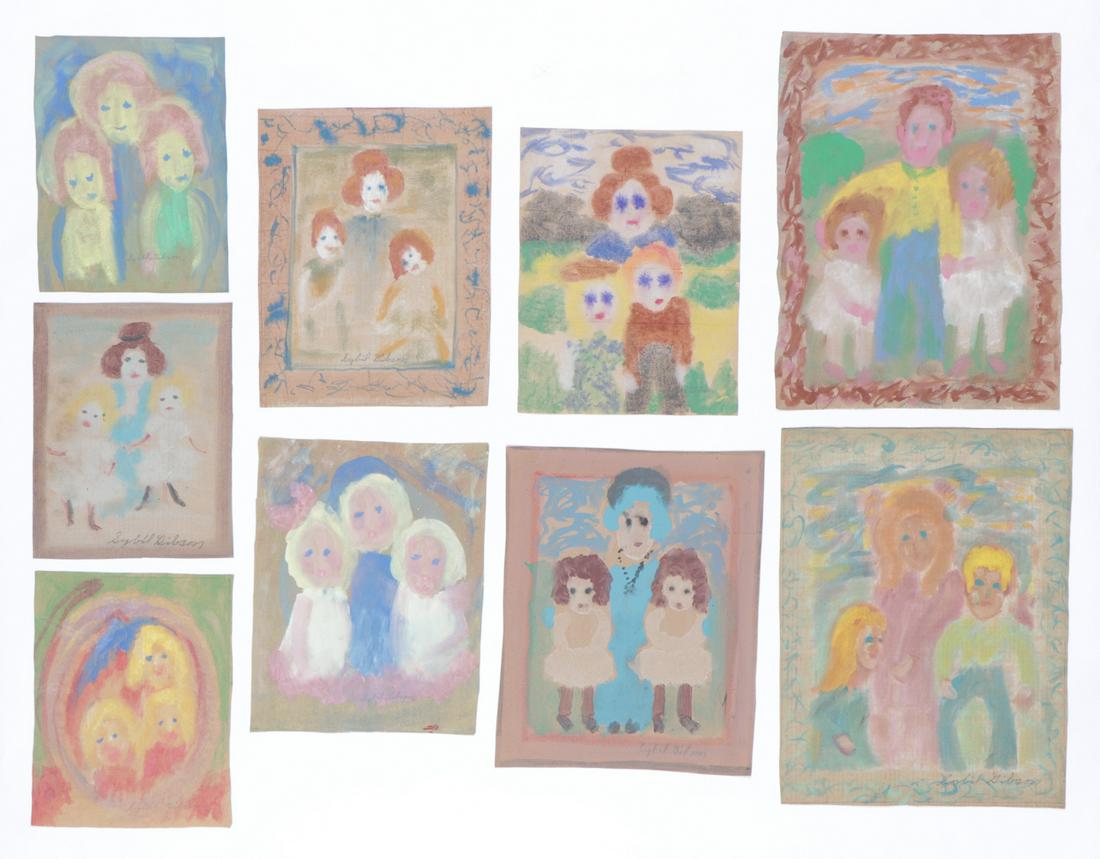Sybil Gibson (American, 1908-1995) Nine (9) Pastels: Sybil Gibson (American, 1908-1995) Nine (9) Pastels on found paper. Ranging in Size from: 16'' x 12'', 41 x 30 cm (sheet) to 24'' x 18.5'', 61 x 47 cm (sheet).