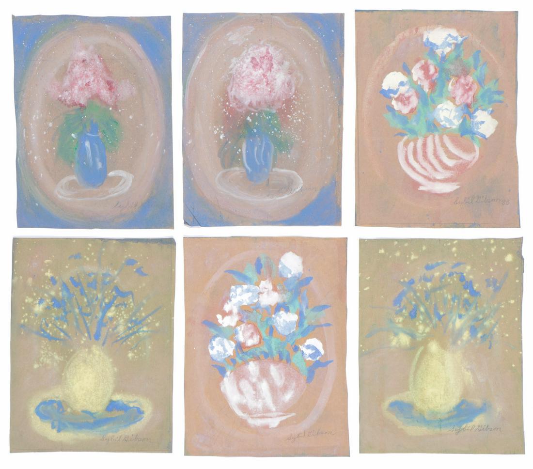 Sybil Gibson (American, 1908-1995) Six (6) Pastels: Sybil Gibson (American, 1908-1995) Six (6) Pastels. On found paper, signed. Unframed. Ranging in Size from: 16'' x 11.75'', 41 x 30 cm (sheet) to 16.5'' x 12.25'', 42 x 31 cm (sheet).