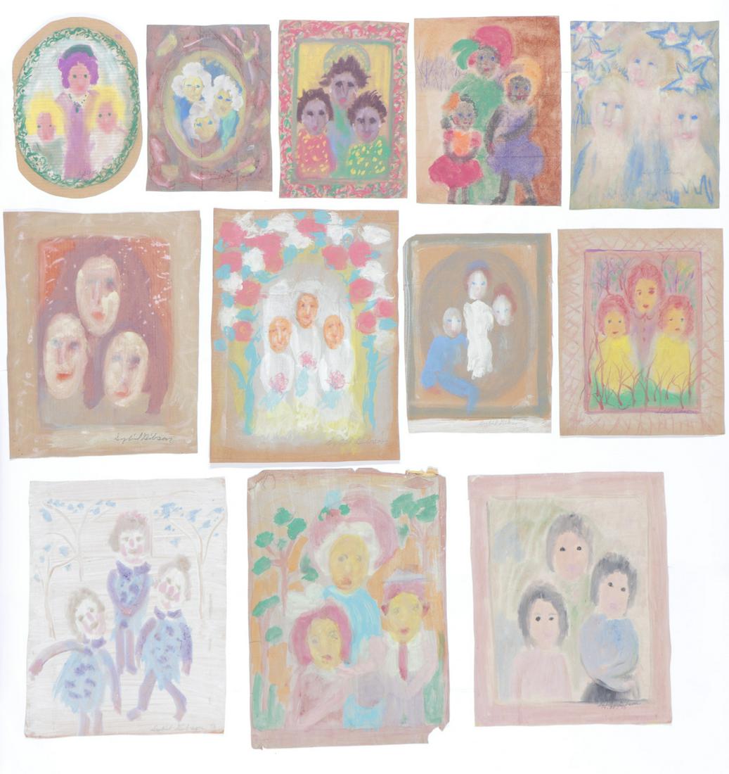 Sybil Gibson (American, 1908-1995) Twelve (12) Pastels: Sybil Gibson (American, 1908-1995) Twelve (12) Pastels, on found paper, all but 3 signed. Unframed. Ranging in Size from: 17.5'' x 12'', 44 x 30 cm (sheet) to 27'' x 19'', 69 x 48 cm (sheet).