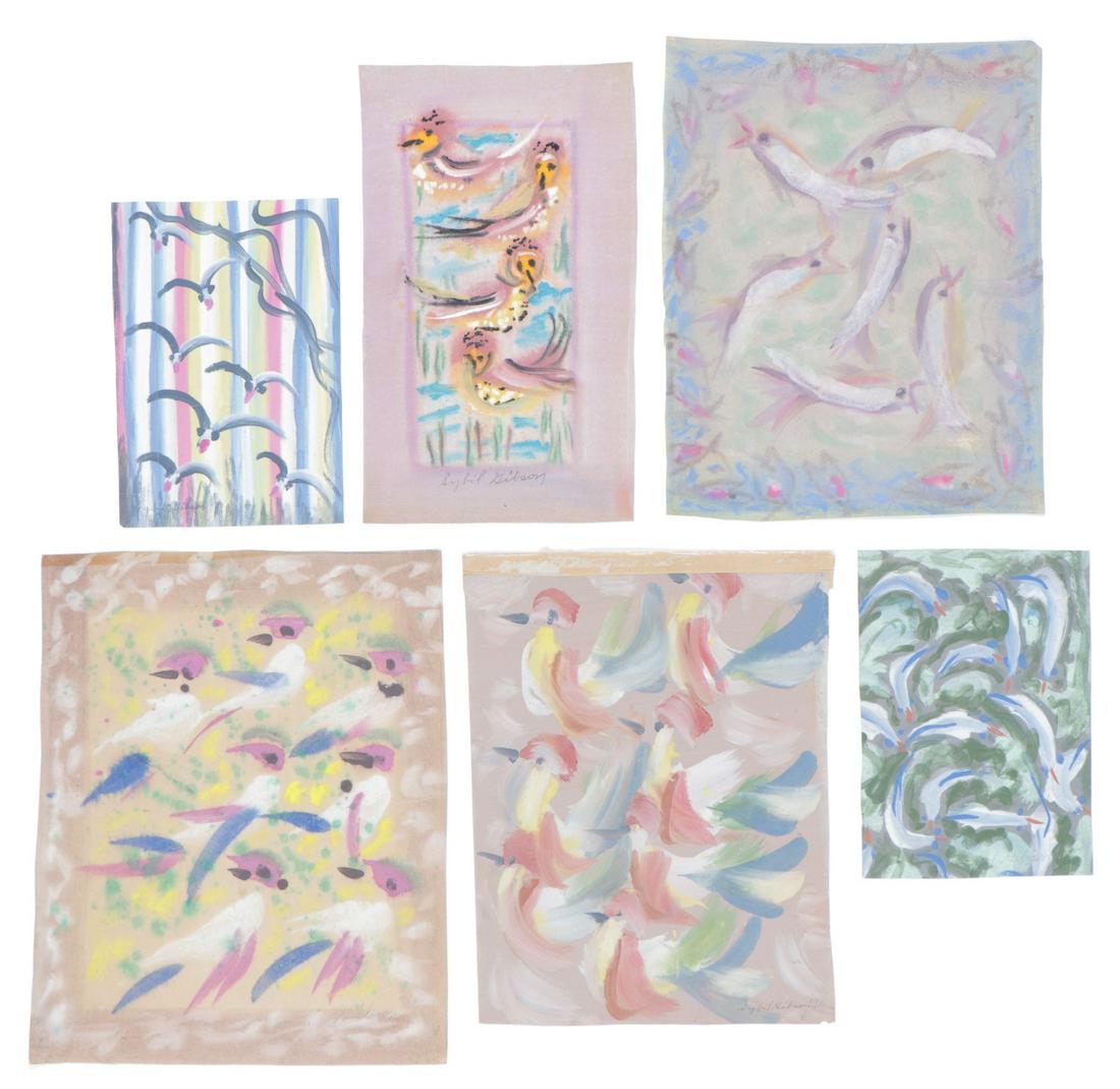 Sybil Gibson (American, 1908-1995) Six (6) Pastels: Sybil Gibson (American, 1908-1995) Six (6) Pastels, on found paper, signed. Unframed. Ranging in Size from: 14.5'' x 10'', 37 x 25 cm (sheet); to 22.5'' x 18'', 57 x 46 cm (sheet).