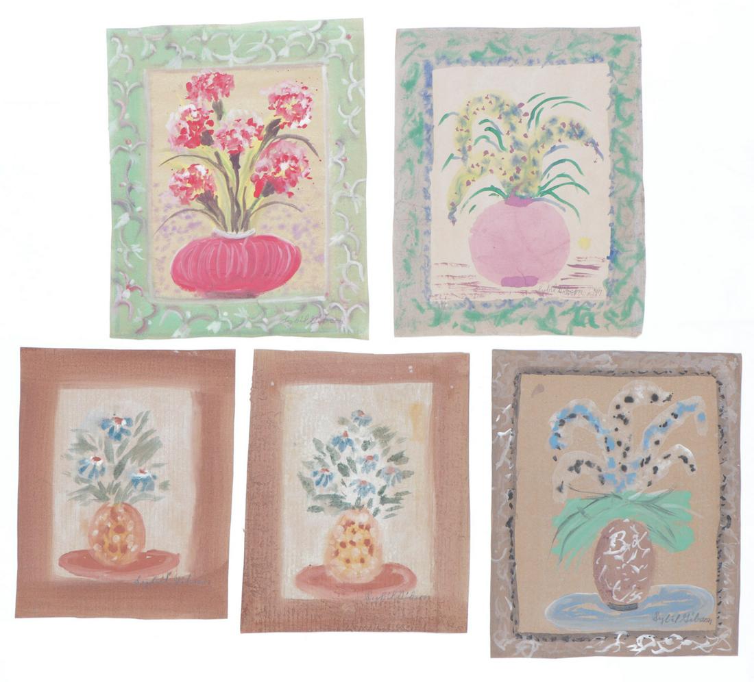 Sybil Gibson (American, 1908-1995) Five Pastels: Sybil Gibson (American, 1908-1995) Five Pastels. On found paper, signed. Unframed. Ranging in Size from: 17.75'' x 14'', 45 x 36 cm (sheet) to 20.75'' x 16.75'', 53 x 43 cm (sheet).