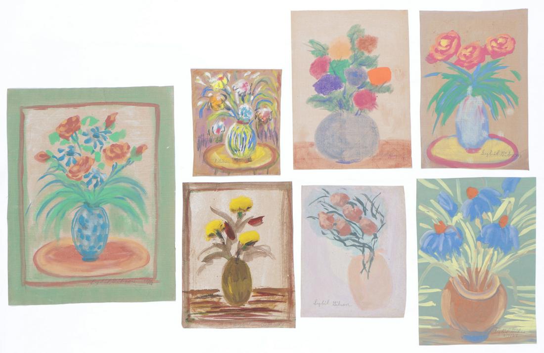 Sybil Gibson (American, 1908-1995) Seven (7) Pastels: Sybil Gibson (American, 1908-1995) Seven (7) Pastels. On found paper, signed. Unframed. Ranging in Size from: 12'' x 10'', 30 x 25 cm (sheet) to 24.25'' x 18.75'', 62 x 48 cm (sheet).