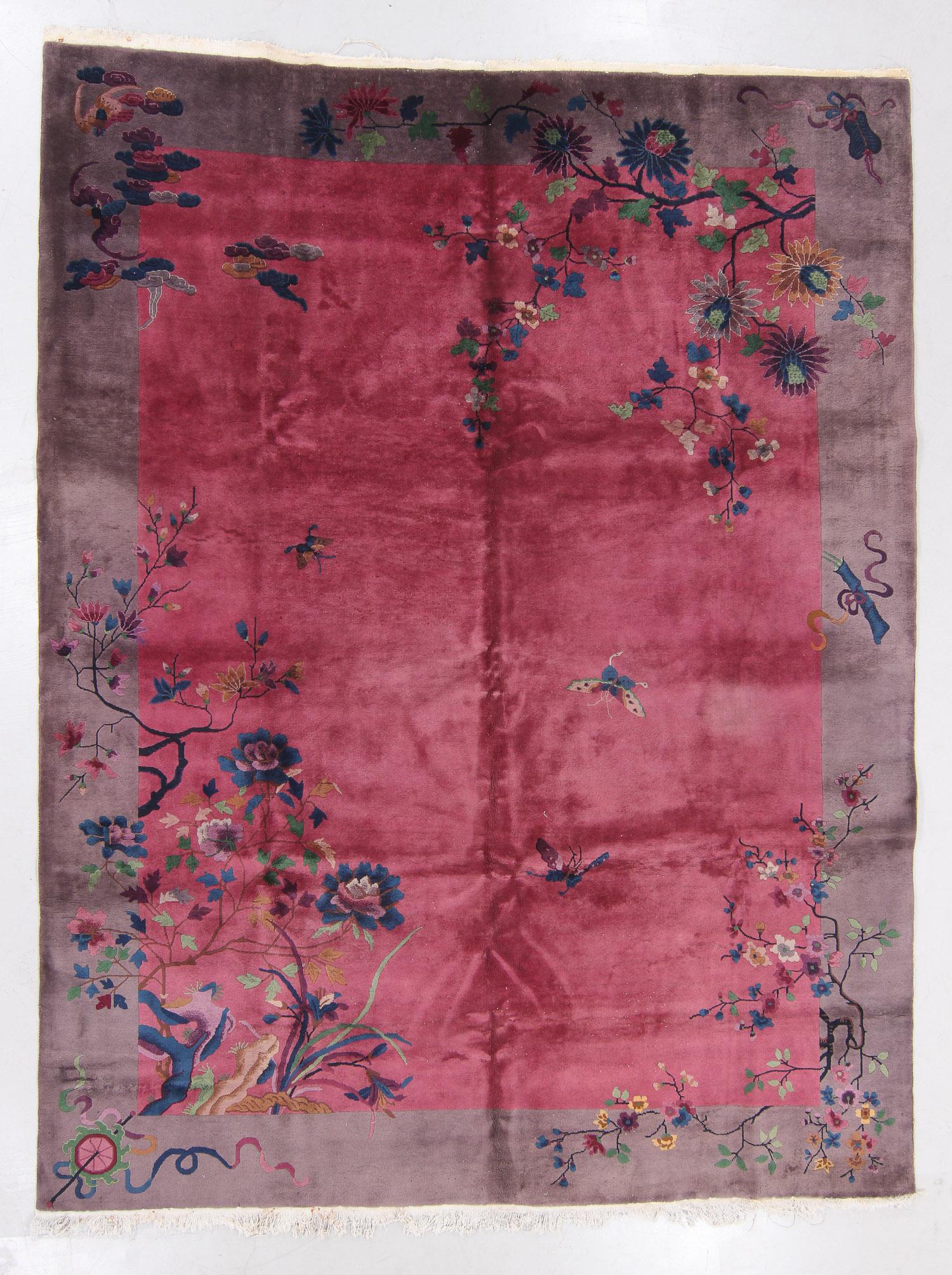 Art Deco Rug, Early 20th C, China: 8'10'' x 11'8'': Art Deco Rug, Early 20th C, China: 8'10'' x 11'8'' (269 x 356 cm). 110 lbs. Pennsylvania estate. Note: No reserve, all acceptable bidding commences at the online start price.