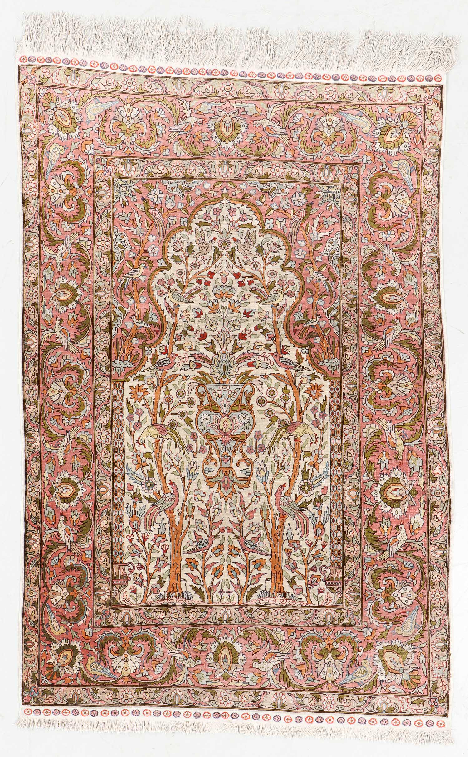 Vintage Silk Kayseri Prayer Rug, Turkey: 3'4'' x 5'1'' (1 of 6)