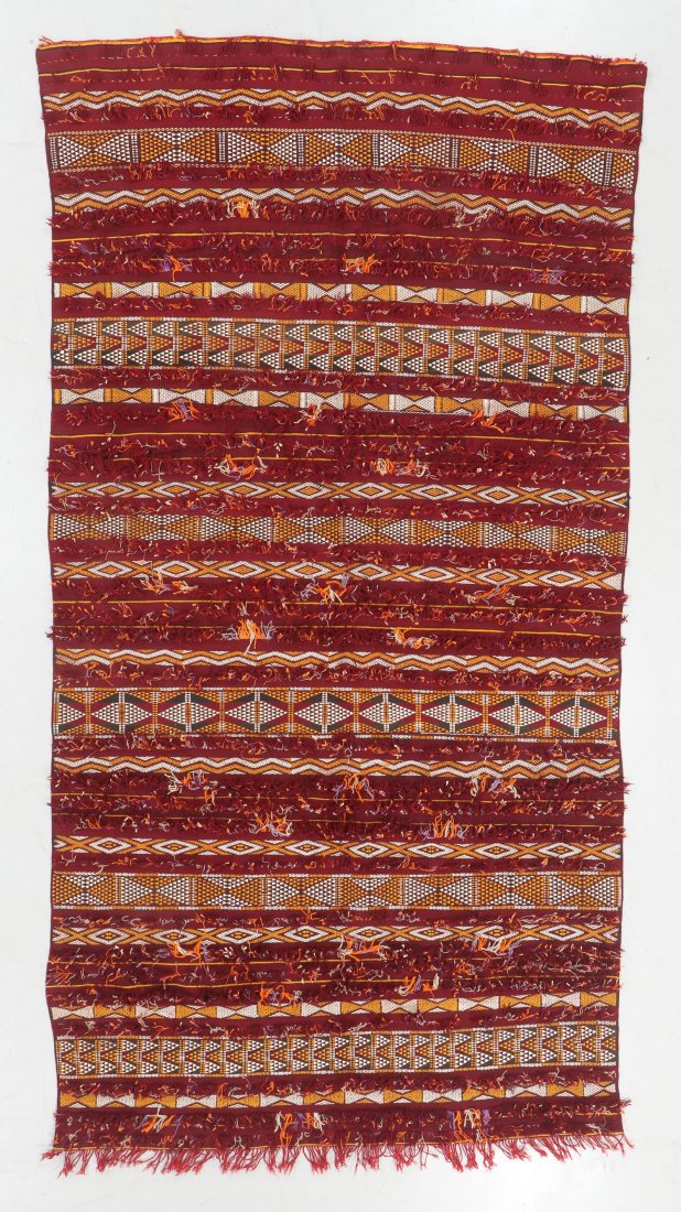 Semi-Antique Mixed Weave Kilim, Morocco: 5: Semi-Antique Mixed Weave Kilim, Morocco: 5'10'' x 11'1'' (178 x 338 cm). 20 lbs. Note: No reserve, all acceptable bidding commences at the online start price.