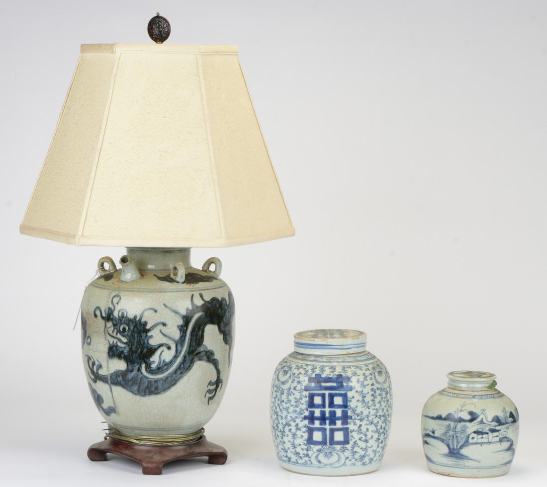 Three Chinese Blue & White Jars (1 of 2)