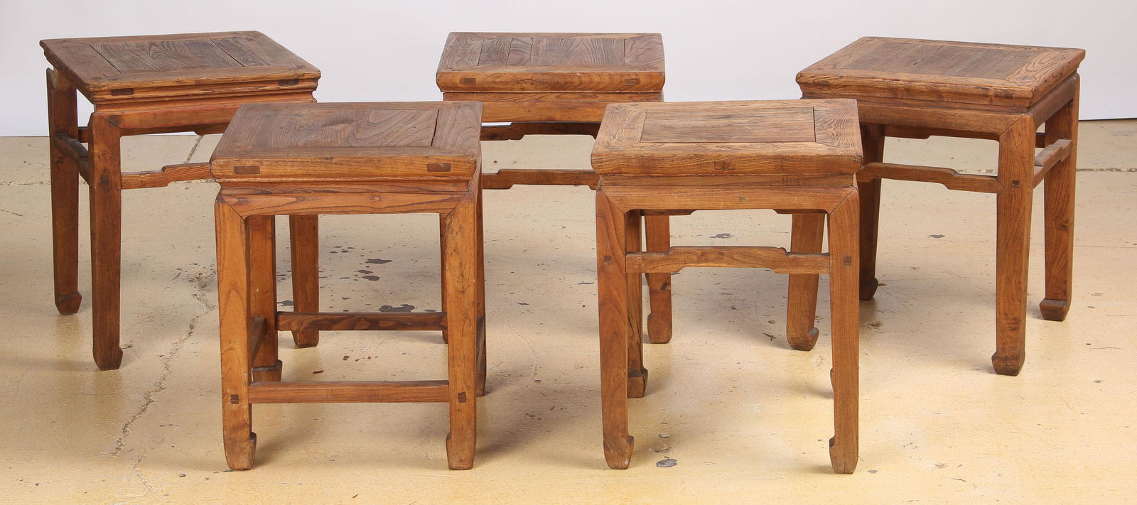 Group of 5 Antique Chinese Elmwood Stools (1 of 4)