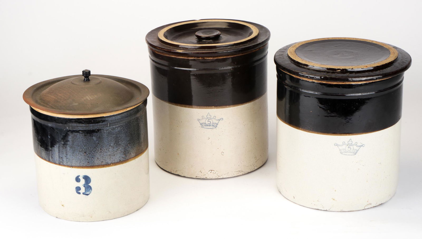 Three Vintage Stoneware Two-Tone Crocks (1 of 4)