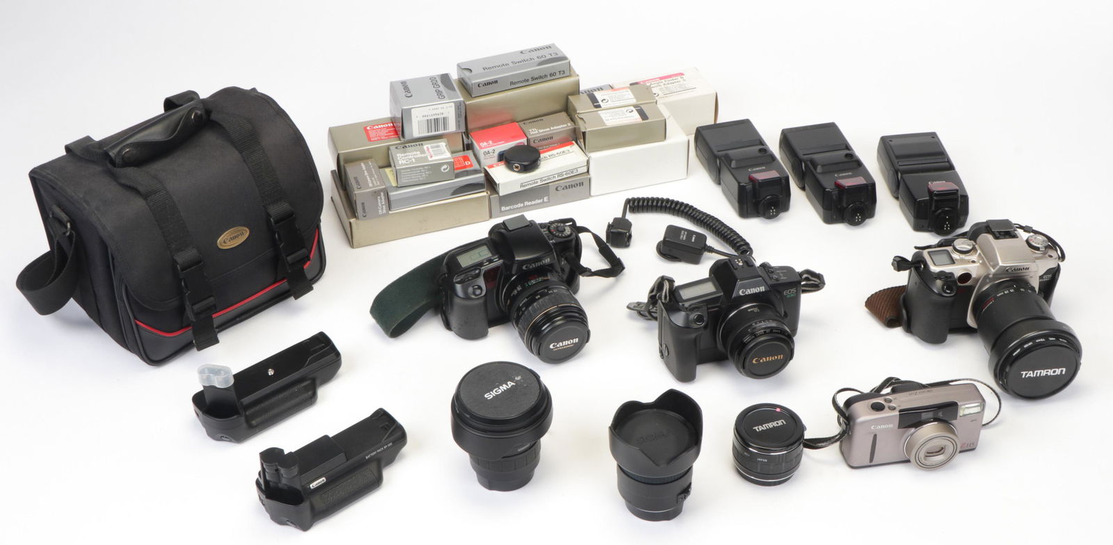 Large Group of Canon 35 mm cameras and lenses (1 of 8)