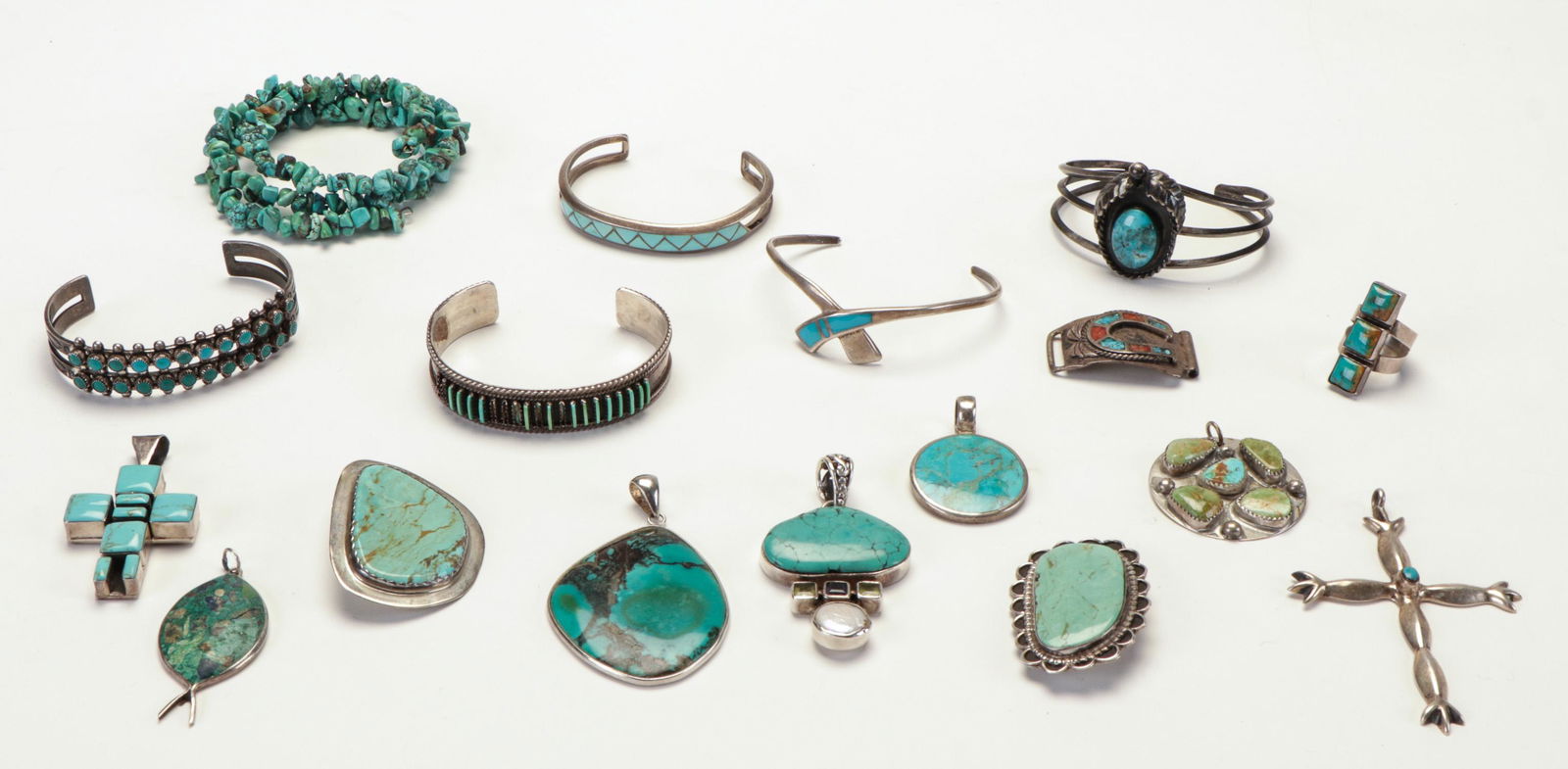 18 pc Native American Silver Group, Turquoise and Stone (1 of 4)