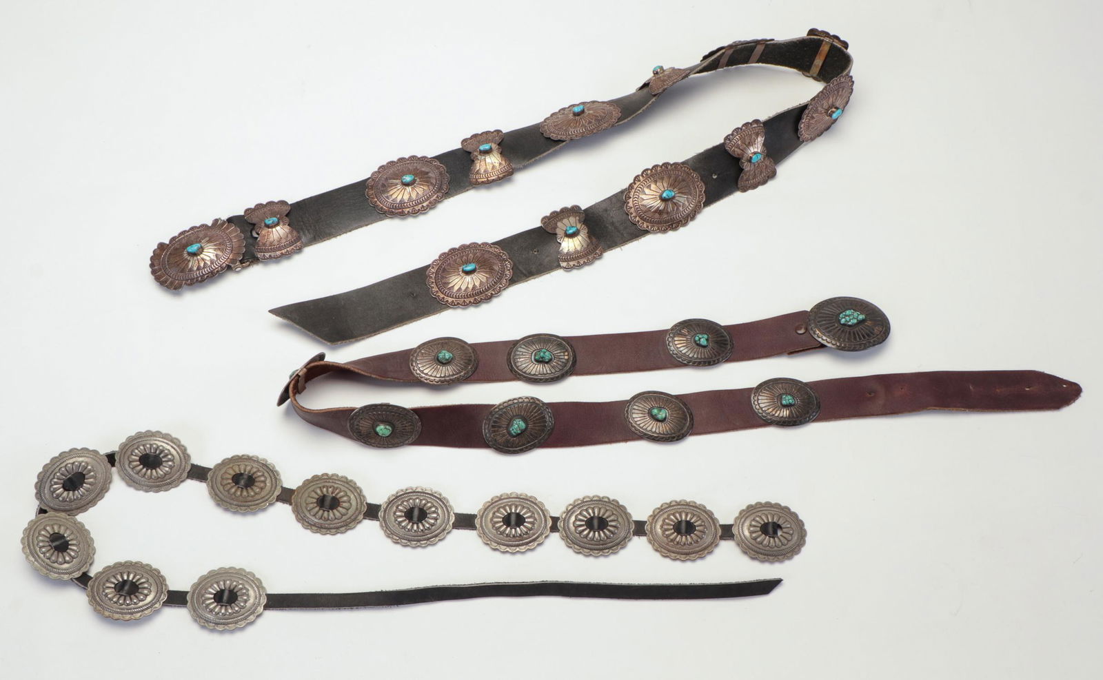 Three Native American Silver Concho Belts (1 of 5)
