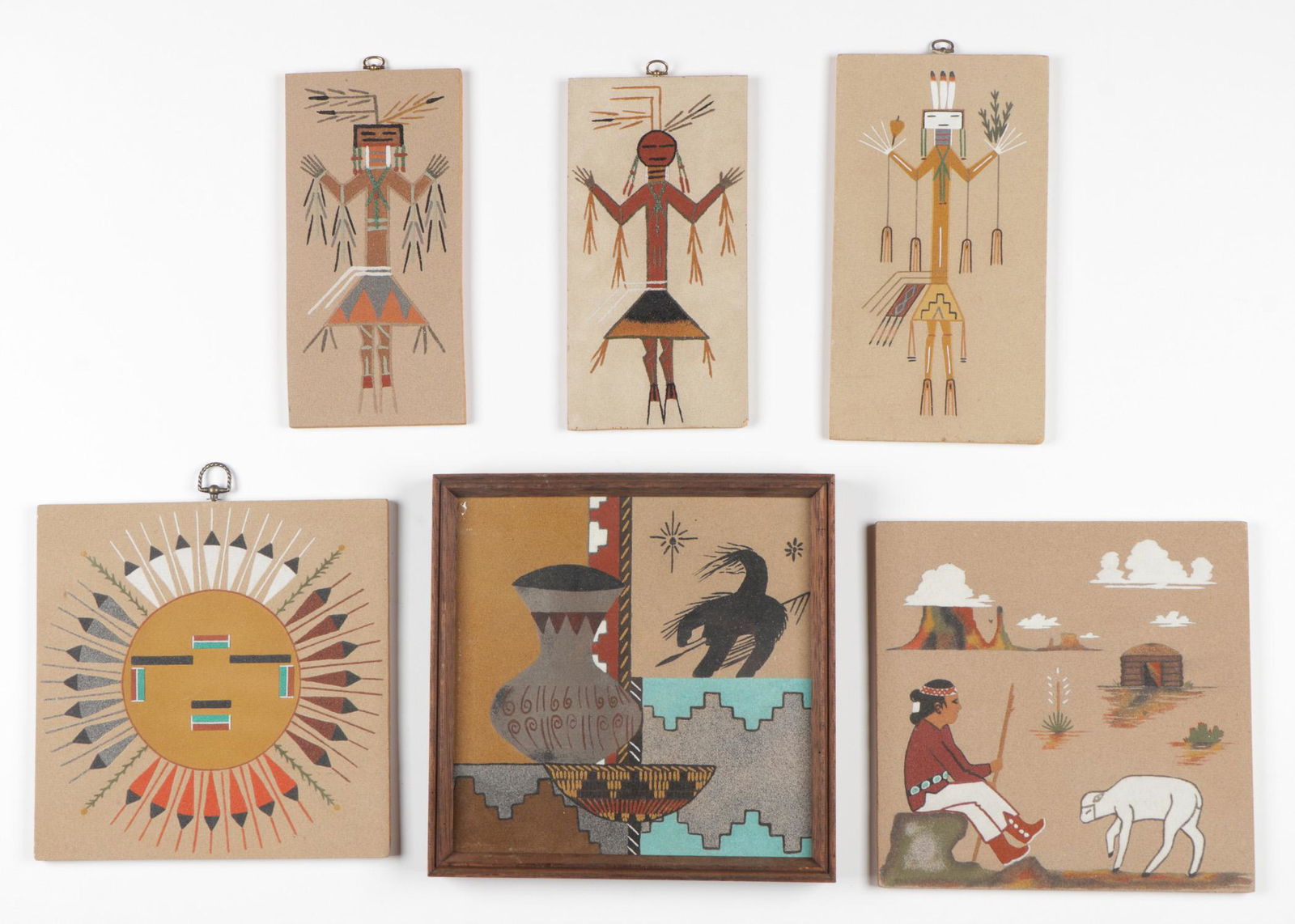 Group of 6 Southwest Native American Sand Paintings (1 of 6)