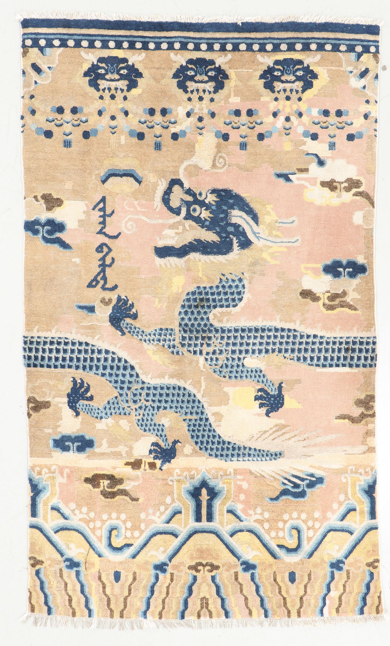 Antique Ningxia Dragon Pillar Rug, China (1 of 6)