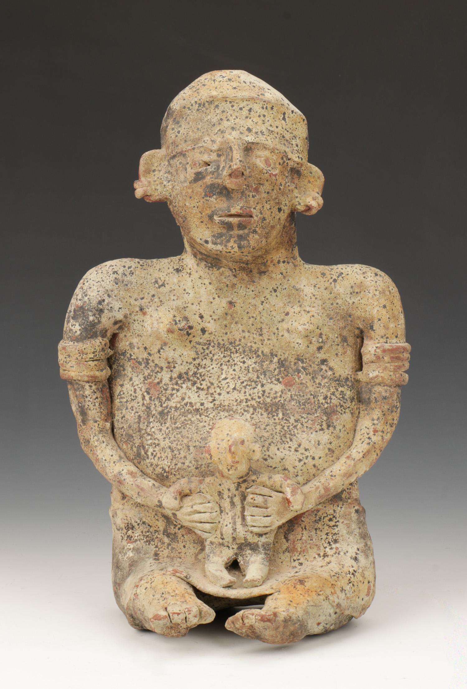Pre-Columbian Nayarit Pottery Seated Figure, Ht. 12" (1 of 7)