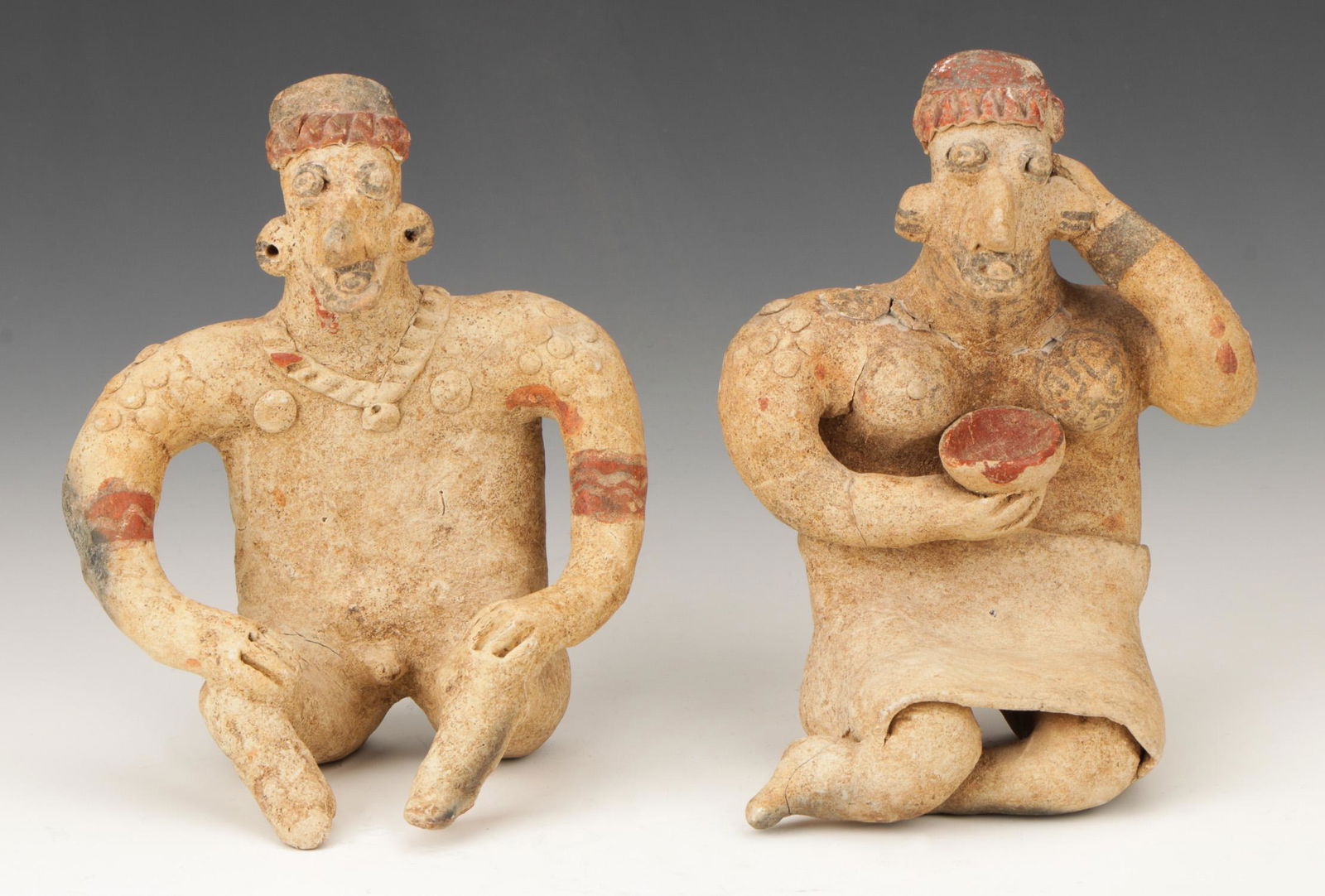 Two Pre-Columbian Jalisco Pottery Seated Figures, Ht. (1 of 5)
