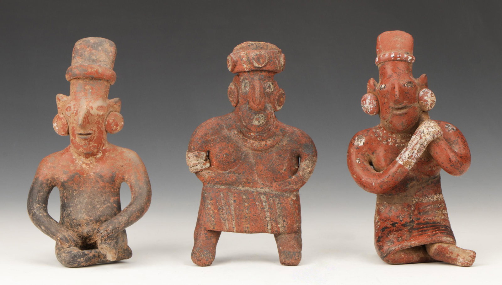 Three Pre-Columbian Nayarit Pottery Figures, Ht. 6.5" (1 of 7)