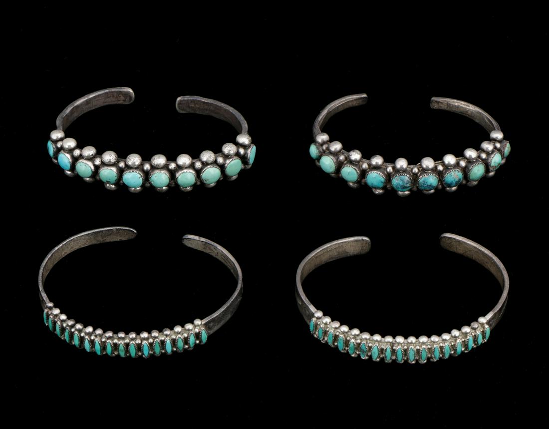 Four Navajo Silver and Turquoise Bracelets (1 of 5)