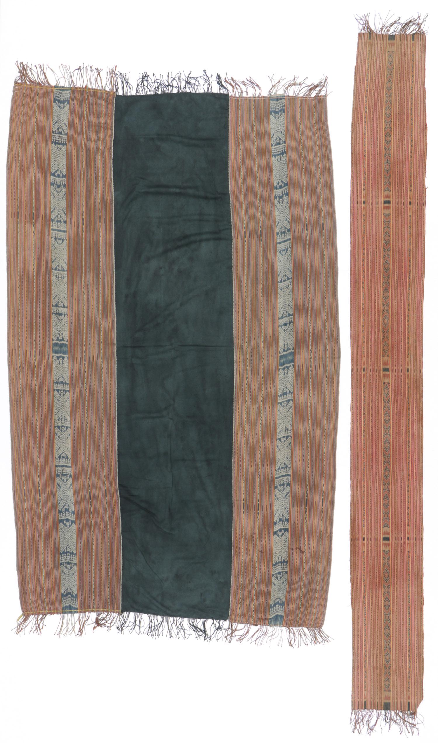 Two Old West Timor Ikat Textiles: Two Old West Timor Ikat Textiles. Including a man_Ñés cloth, _ÑÒbeti_Ñ, cotton ikat, Insana, West Timor; and man's sash, cotton ikat with imported Chinese silk threads, Beboki, West Timor. Sizes: