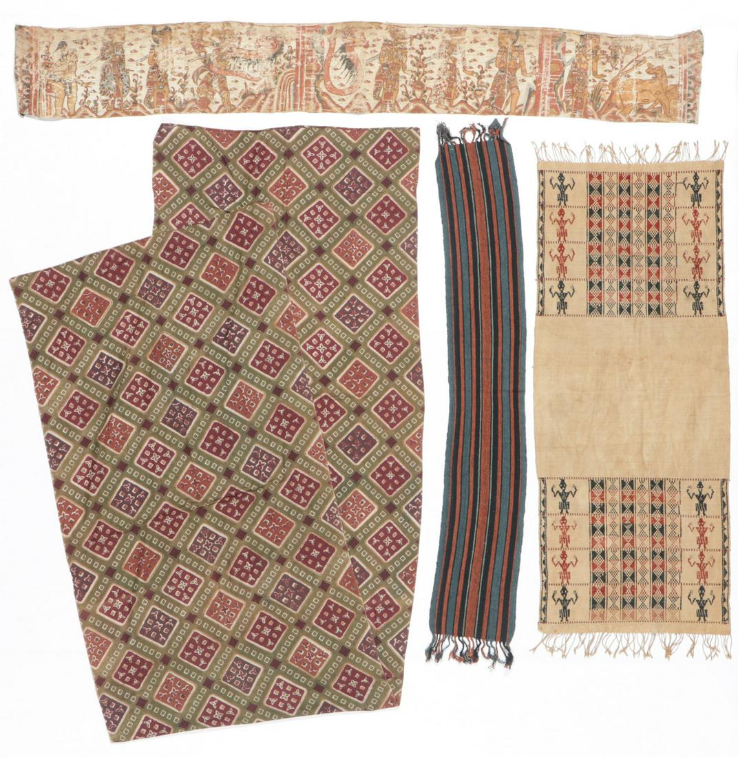 Collector's Lot of Old Indonesian Textiles: Collector's Lot of Old Indonesian Textiles: including a ceremonial cloth, cotton, wax resist dyed, mid 20th c, Lombok; a Pesujutan, Waktu Telu prayer cloth, cotton with supplementary weaving, Sasak pe