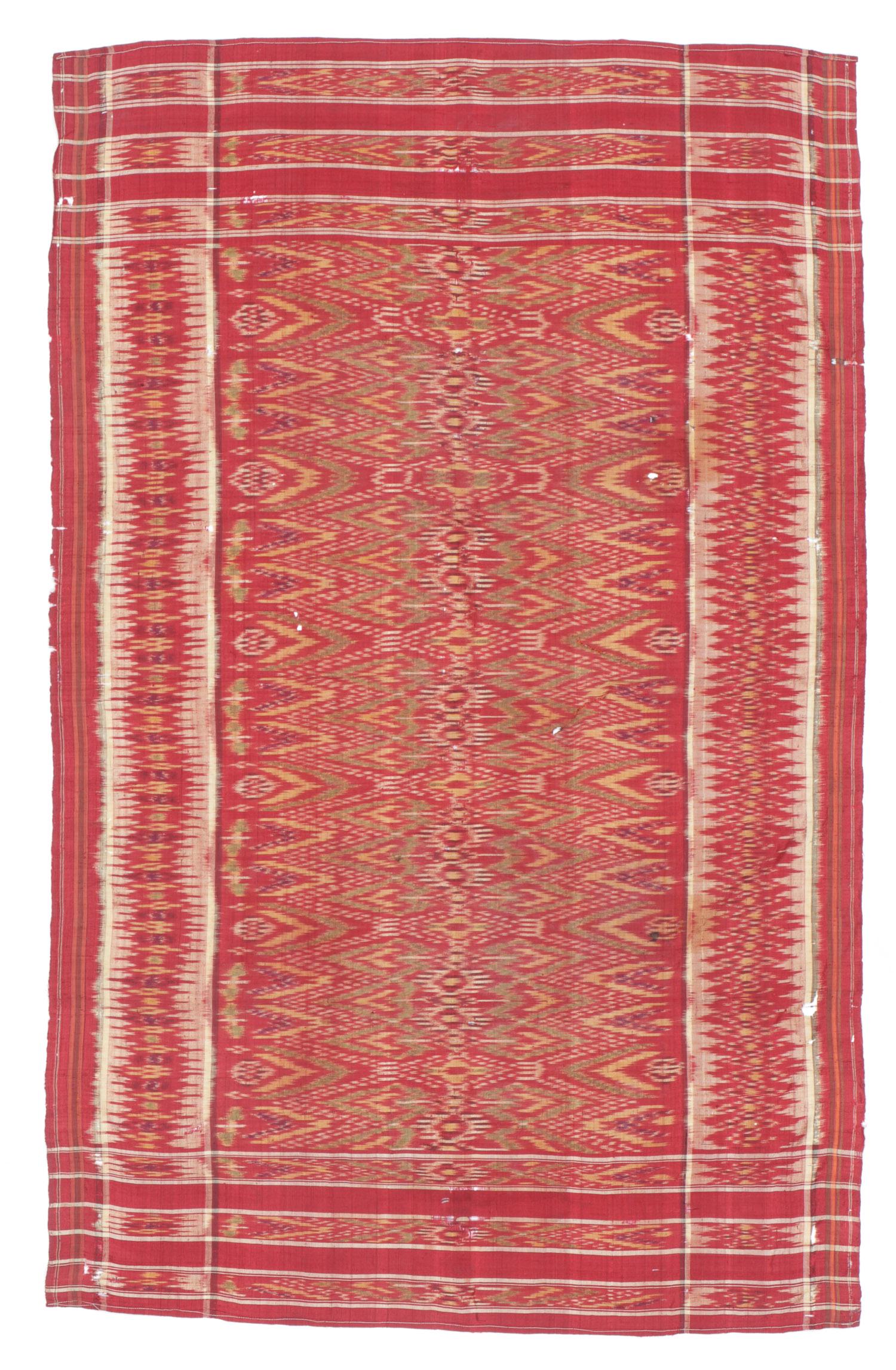 Rare Weft Ikat Cotton Textile, Indonesia, Early 20th C.: Rare Weft Ikat Cotton Textile, Indonesia, Early 20th C. Indonesian Kain Cepuk/Devotional Textile thought to have protective powers, early 20th c., weft ikat with natural dyes on fine handspun cotton, 